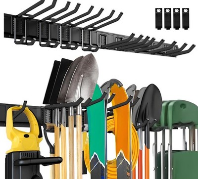64'' Garage Tool Organizer Wall Mount, 18 PCS Adjustable Garden Tool Hanger R...