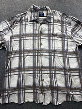 Trust Shirt Men's 3X Brown Ivory Blue Plaid Button Down Short Sleeve Linen