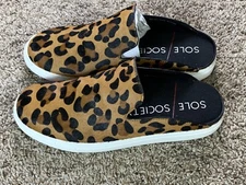 Sole Society Shoes 8M Brown Womens Belynda Suede Animal Print Sneaker Slip On