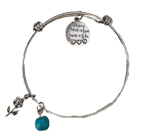 “Where There Is Love There Is Life” Bead Flower Adjustable Bangle Bracelet
