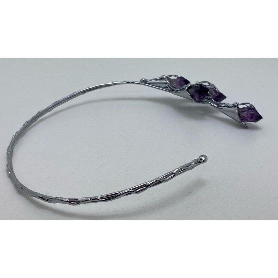 Silver Tone Artisan Amethyst Statement Collar Nec… - image 6