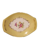 Vintage Figgjo Flint Norway Dessert Dish plate Yello Multicolor Floral Gold Trim