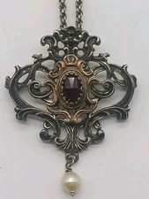 Trachtenschmuck 835 Silber Granat Anhänger Halskette Kette Tracht Fa. Blaching 