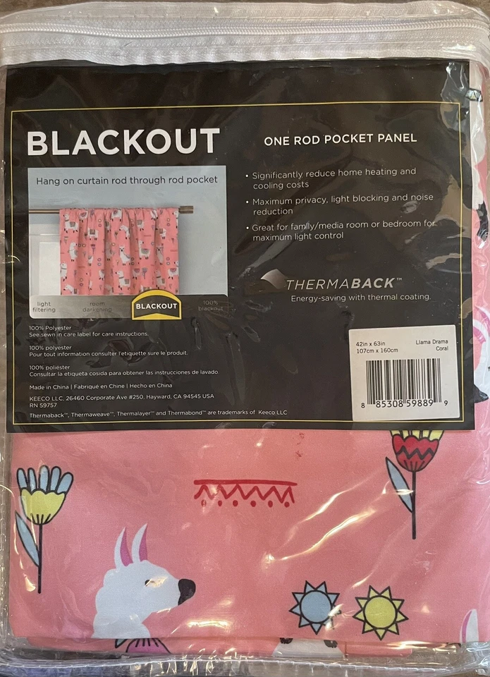 Занавеска затемняющая драматическая Eclipse Llama одна панель 42 дюйма x 63 дюйма термобак коралловая цветная - Изображение 3 из 4