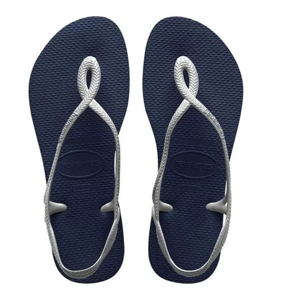Sandalia chanclas Havaianas Luna para niños, azul marino/plateado, 11/12 M niño pequeño de EE. UU. Foto 3 de 4