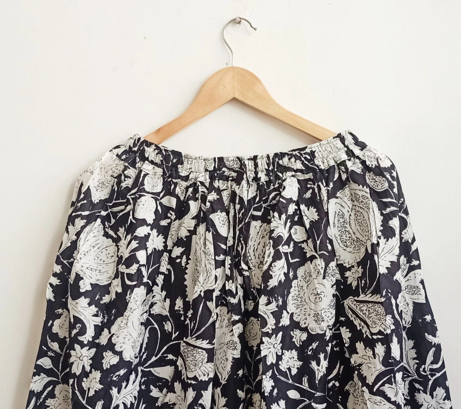 Black White Floral Handmade Skirt Cotton Indian Skirt Women's Clothing Skirts US