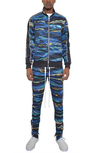 Mens Skinny Fit Stripe Print Track Jacket and Pant SET S-3XL - Picture 4 of 11