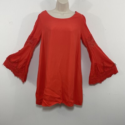 DO+BE Womens BOHO Casual A-line Bell Sleeve Mini Dress Size Large Orange  Lace | eBay