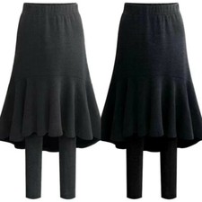 Donne Finta 2 Pezzi Culotte Legging Gonna Fishtail Vita Elastico Casual Caldo