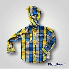 Burton Kids Blue Yellow Plaid Button-Up Hooded Shirt, Shacket Size S