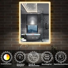 Badspiegel mit LED Beleuchtung Touch Spiegelheizung UHR Badezimmerspiegel Licht