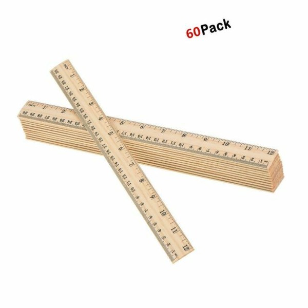 60 Pack Wooden Ruler 12 Inch Rulers BULK Wood Measuring Ruler Office 2