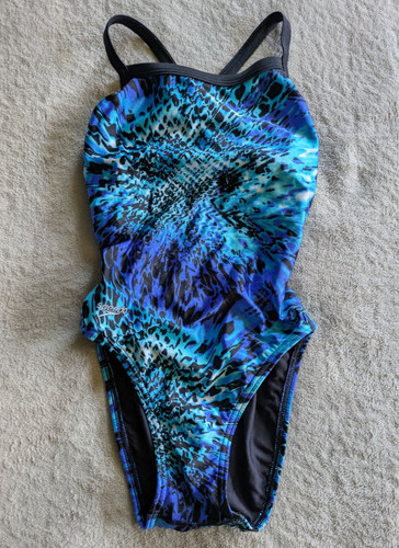 SPEEDO One Piece Swimsuit Youth Girls 26 Blue Black White