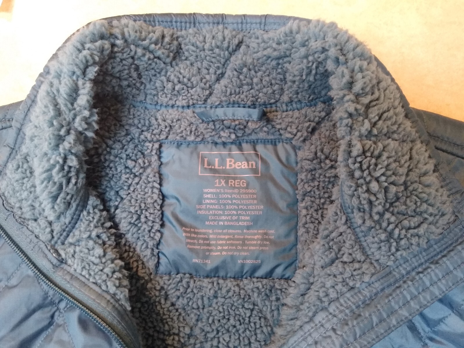 LL BEAN Women's Full Zip Quilted Sherpa Insulated Jacket XL Teal Blue