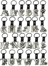 DISNEY Mickey Mouse Initial Keychain Pewter Silver Color Monogram 1-PC Brand New