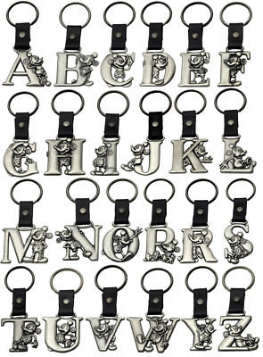DISNEY Mickey Mouse Initial Keychain Pewter Silver Color Monogram 1-PC Brand New