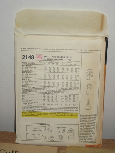 McCalls 2148 Misses Dress Size 14 Bust 36 Three Styles Vintage 1969 Sleeveless - Picture 4 of 5