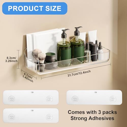 2pc Acrylic Wall Mount Organizer, Adhesive Shelf, Bathroom Shelves for 2pc-long - Picture 3 of 7