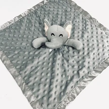 Gray Elephant Plush Baby Lovey Security Blanket Minky Dot Satin Back 16 inches