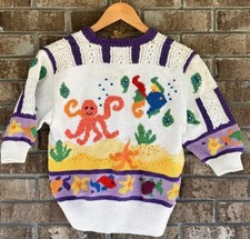 80s Berek Hand Knit Under Sea Horse Sweater Size S Marta Heavyweight Nwt Vintage