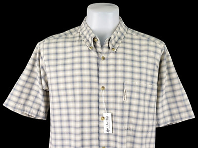 Columbia Herren grau kariert weich 100% Baumwolle S/S ABENDHEMD - M - 42'' - UVP 59£