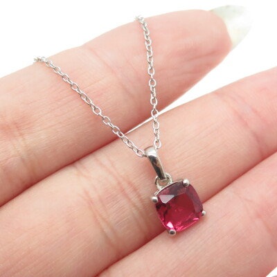 925 Sterling Silver Pink C Z Cable Chain Necklace 18