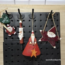Primitive  Santa Mixed Wood Clay Ornaments St.Nick Christmas Lot Of 4