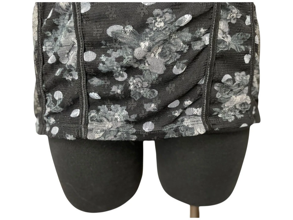 Vtg Y2K No Boundaries Babydoll Tank Top M 7/9 Lace Trim Mesh Floral Polka Dot - Image 4 of 4