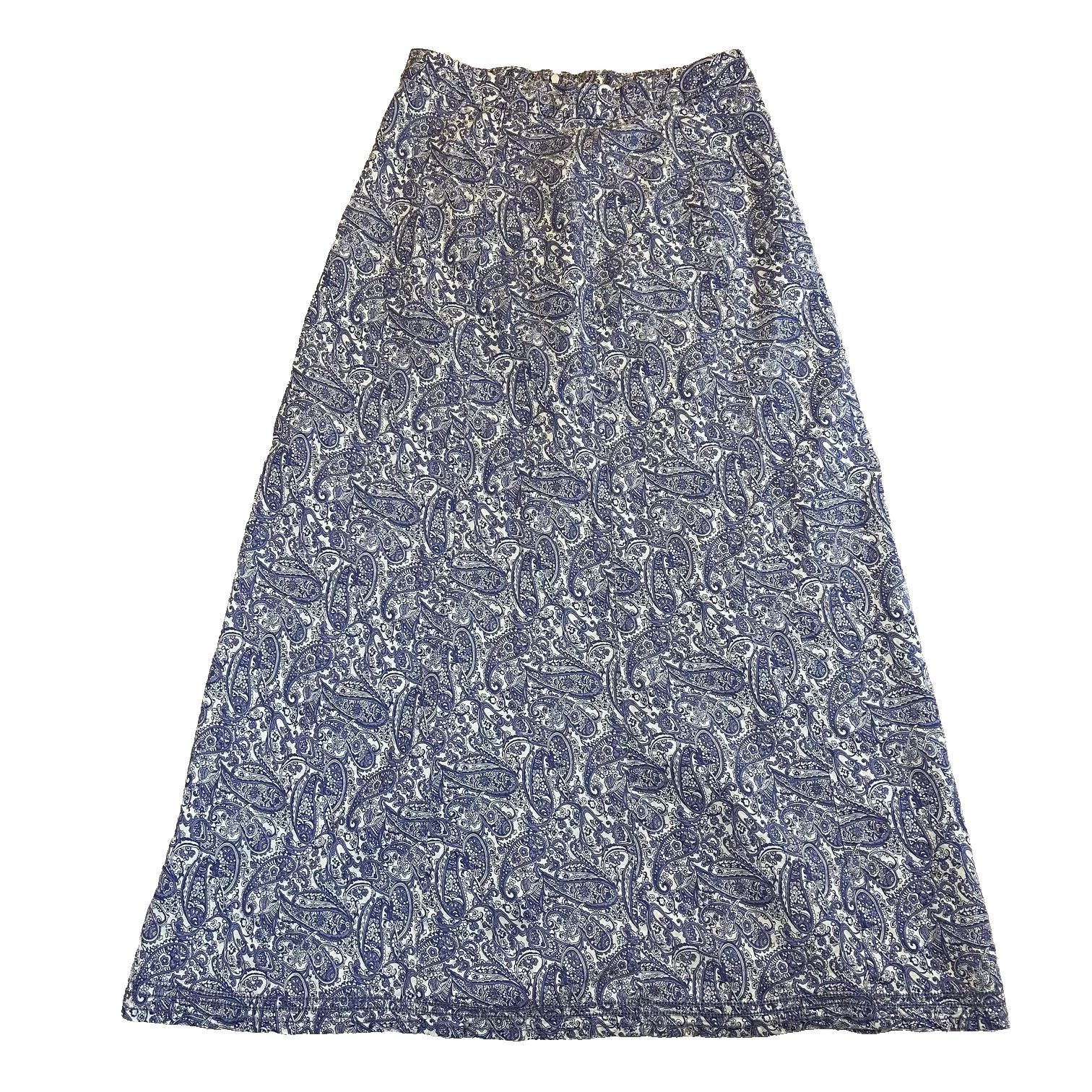 L.L. Bean Long 100% Linen Skirt Size 6 Paisley Blue Classic Fit Cottagecore