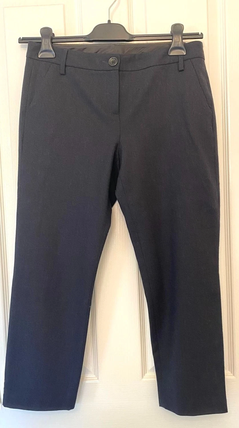 Boden stylish cropped wool blend trousers in charcoal, lined (Size 10P)