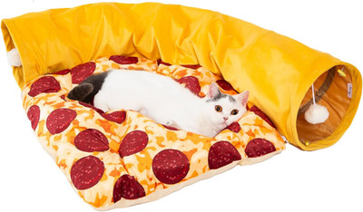 Cat Tunnel Bed - Peek-A-Boo Pizza Shape Design for Cozy and Playful Animals - 9.