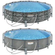 Outsunny 14' Above Ground Pool with Filter Pump, Steel Frame Pool