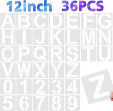 36 Pcs 12 Inch Large Alphabet Letters and Numbers Stencils for Painting on Wood