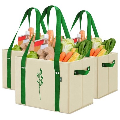 3-Pack Green Bulldog Heavy Duty Reusable Grocery Shopping Tote Bags