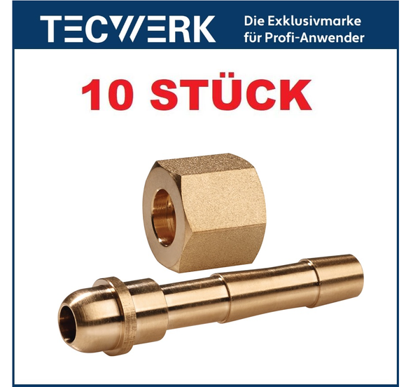 10 StüCk Tecwerk Druckluft Schlauchanschluss Messing G1/4 Zoll Lw 6Mm Max.25 Bar-image