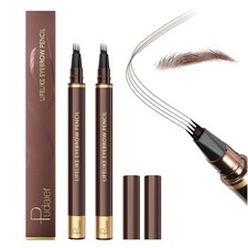 2 Pack 4 Tip Eyebrow Makeup Pen Fine Stroke Brow Pencil Dark Brown
