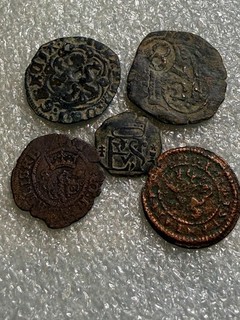 UNCLEANED LOT OF 5 Nice Cob Coins Real 1500’s To 1600's Spain Treasure Era #3 K