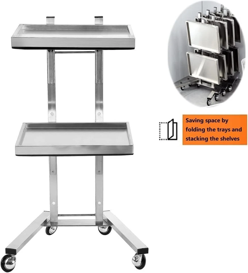 Carro rodante SPA de salón de belleza de 2 niveles con bandeja de almacenamiento doble de acero inoxidable Foto 4 de 4