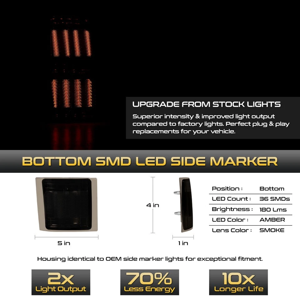 LED 4PC Smoke Tinted Corner Marker Lights For 1994-1999 Chevy C/K Tahoe Suburban Foto 3 de 4