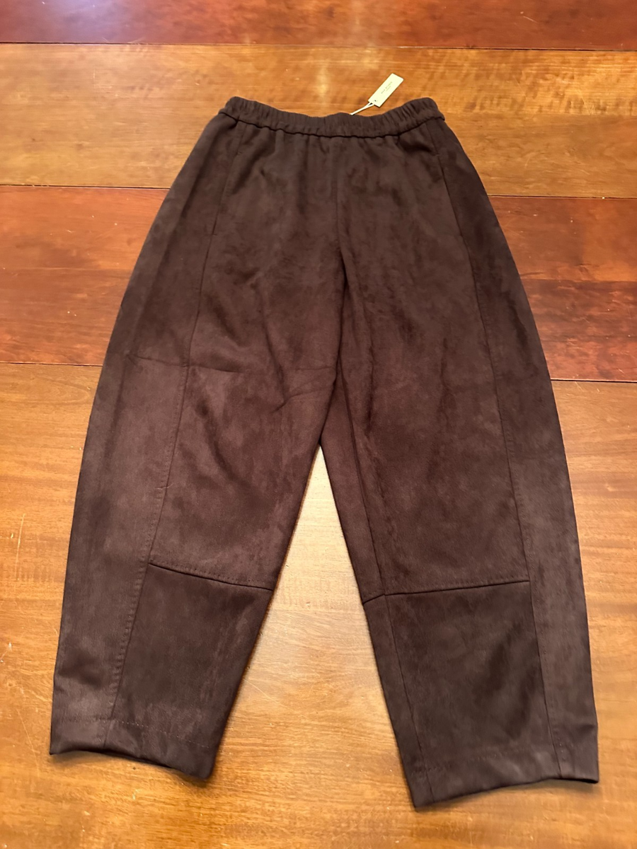 NEW $178 MAX STUDIO chocolate brown FAUX SUEDE Barrel leg TROUSER