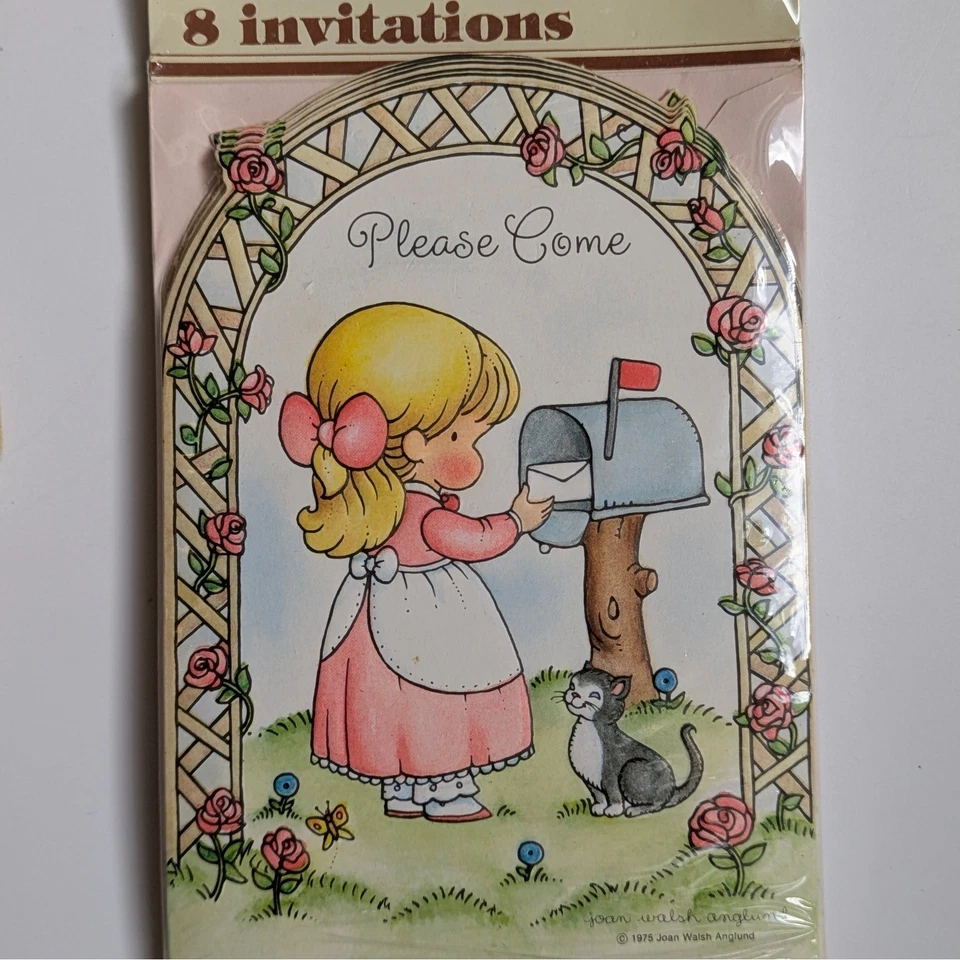 Tarjetas de relleno de invitación de fiesta de cumpleaños Joan Walsh Anglund sello vintage de los años 70 Foto 2 de 4