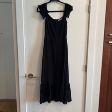 Reformation Butterfly Midi Dress Black Zip Ruffled Tiered Short Sleeve Sz 10