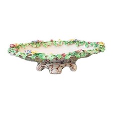 Centro de mesa de porcelana italiana vintage cuenco con flores incrustadas, pintado a mano