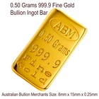 0.50 Grams 999.9 Fine Solid 24Kt Gold Certified Bullion Ingot Bar ABM Certifiers