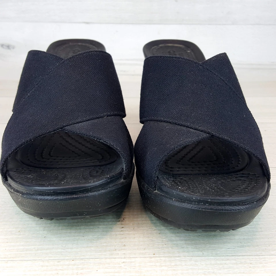 Crocs Comfort Leigh II Xstrap Wedge Heel Sandals Black Size 9 Cross Strap NEW - Image 4 of 4
