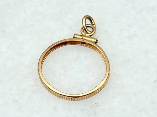 14k Yellow Gold 18mm Coin $2.5 Liberty Reeded Edge Bezal Pendant ￼￼￼