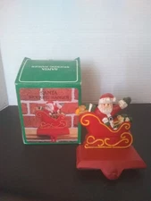 Vintage Cast Santa on Sleigh Stocking Hanger