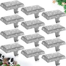 Metal Christmas Stocking Holders Shiny Mantel Heavy Duty Stocking Hooks Glitt...