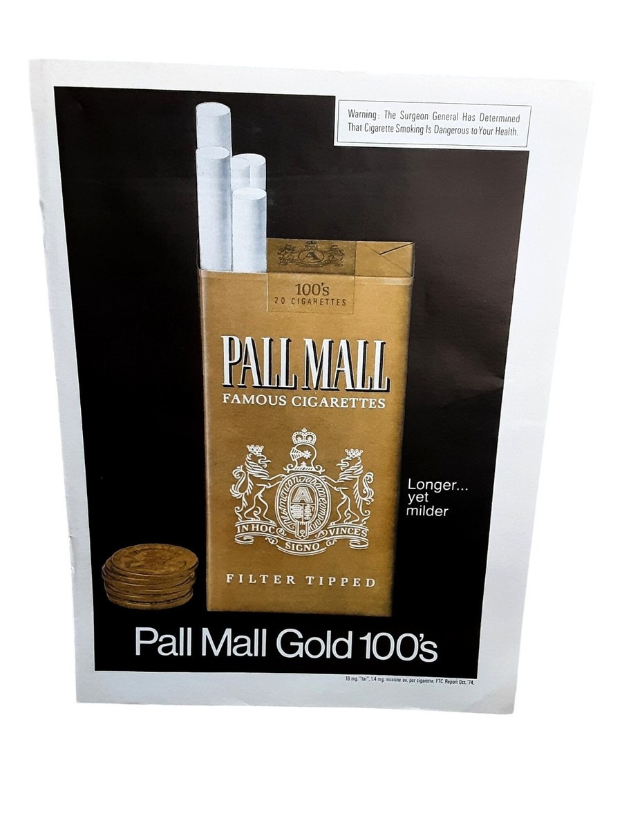 1975 Pall Mall Gold 100s Cigarettes Vintage Tobacco Print Ad