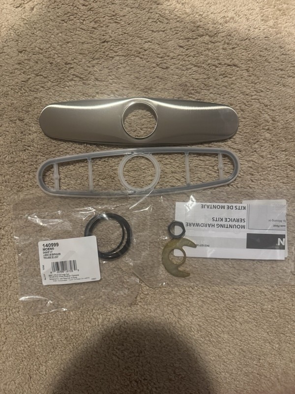 New Moen Stainless Steel Escutcheon Kit - Plate, Gasket, Mounting Hardware